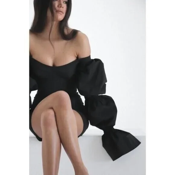Retail $682 Natalie Rolt Kenzy Mini Dress Black Small Puff Sleeve Casual  PArty